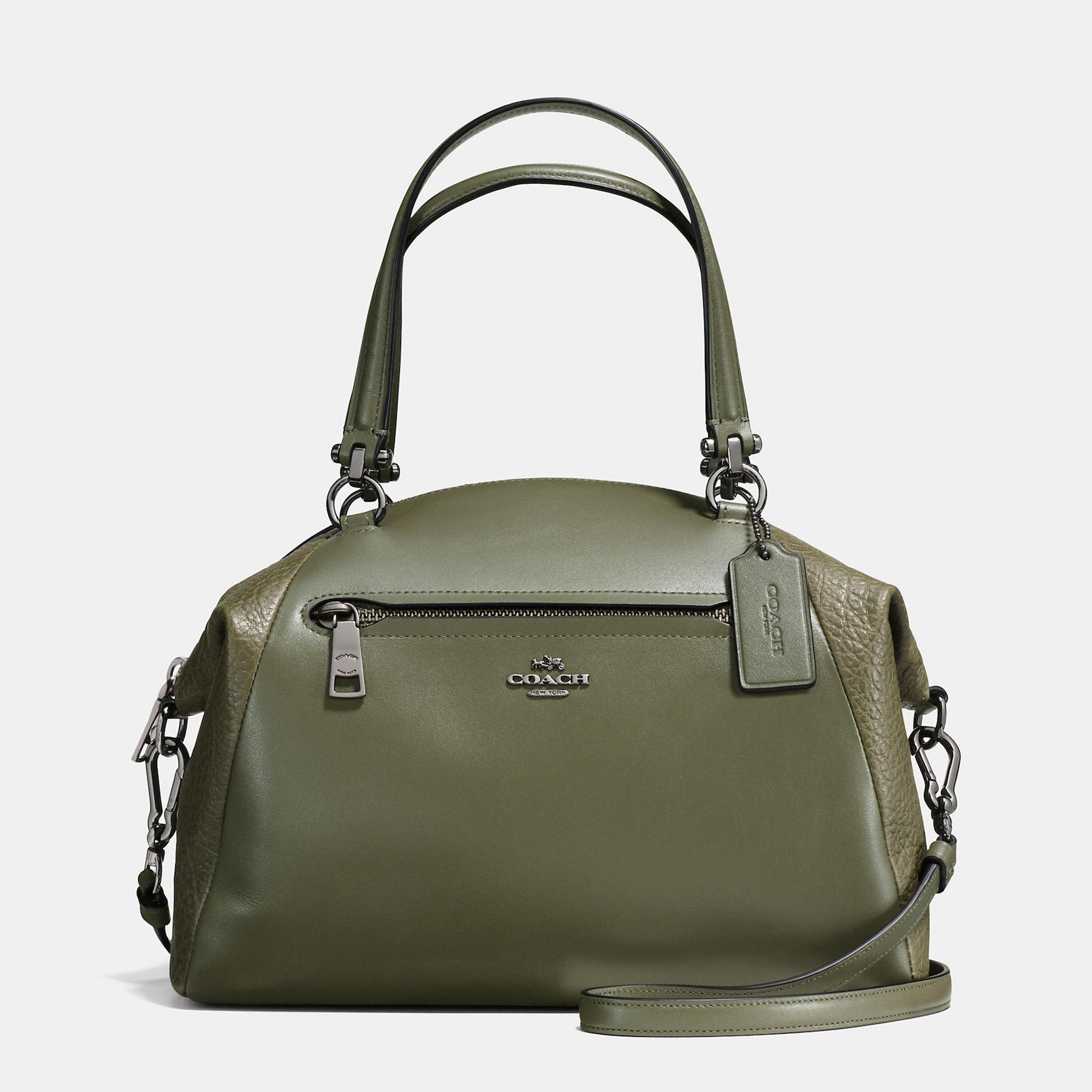 Coach PRAIRIE satchel in mixed leathers gunmetal and green surplus