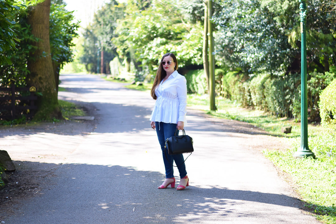 Zara white shirt with frill at waist