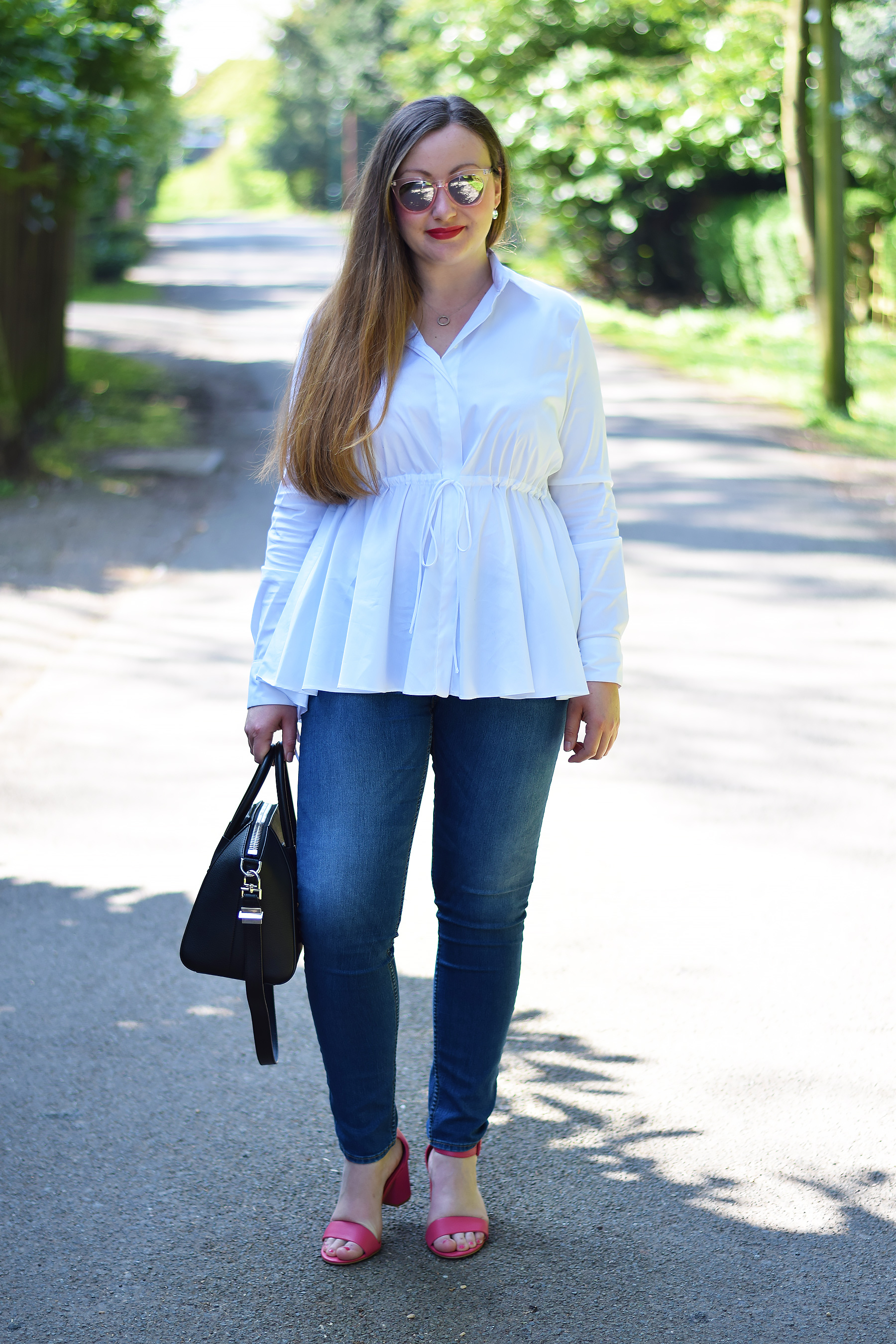 zara white poplin blouse with h&M jeans