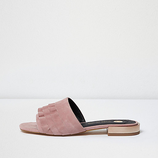 River Island Light Pink Suede Frill Mules