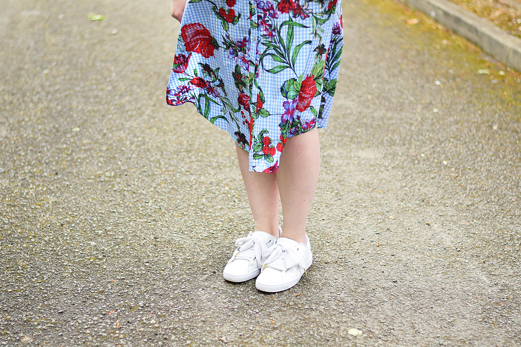 Floral dress and trainers