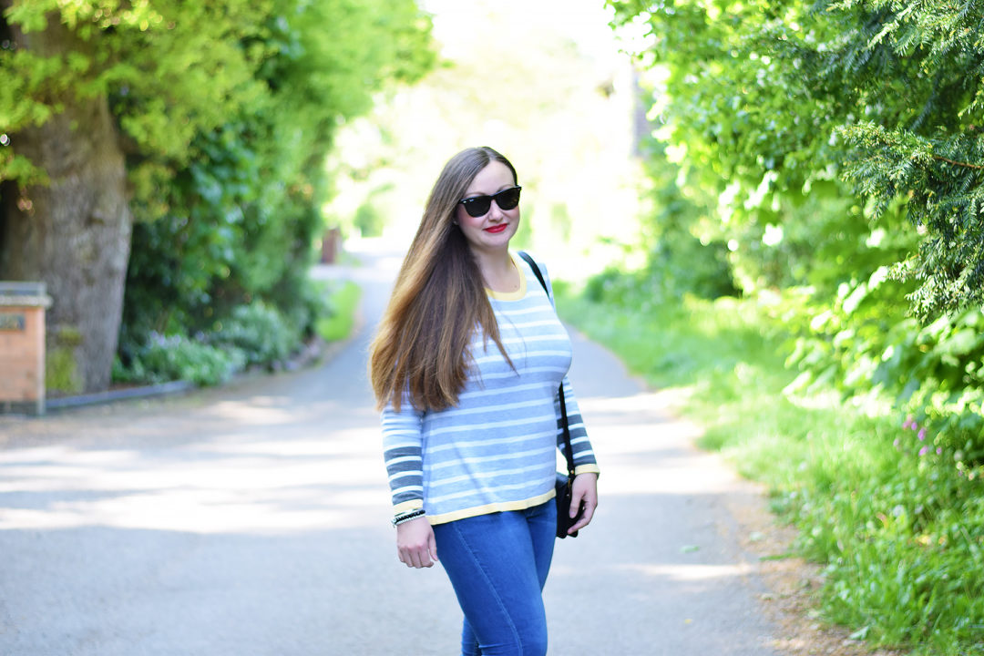 Grey And Yellow Striped Jumper Outfit JacquardFlower