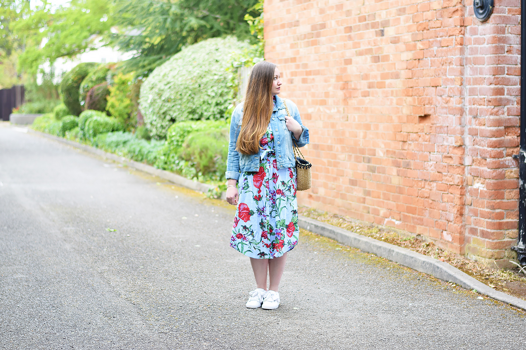 Floral dress and white sneakers outfit