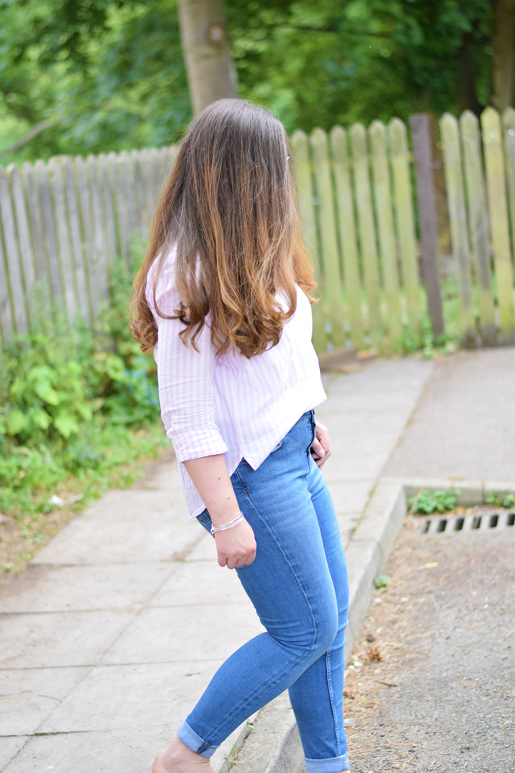 Pink Striped Shirt and Blue Jeans
