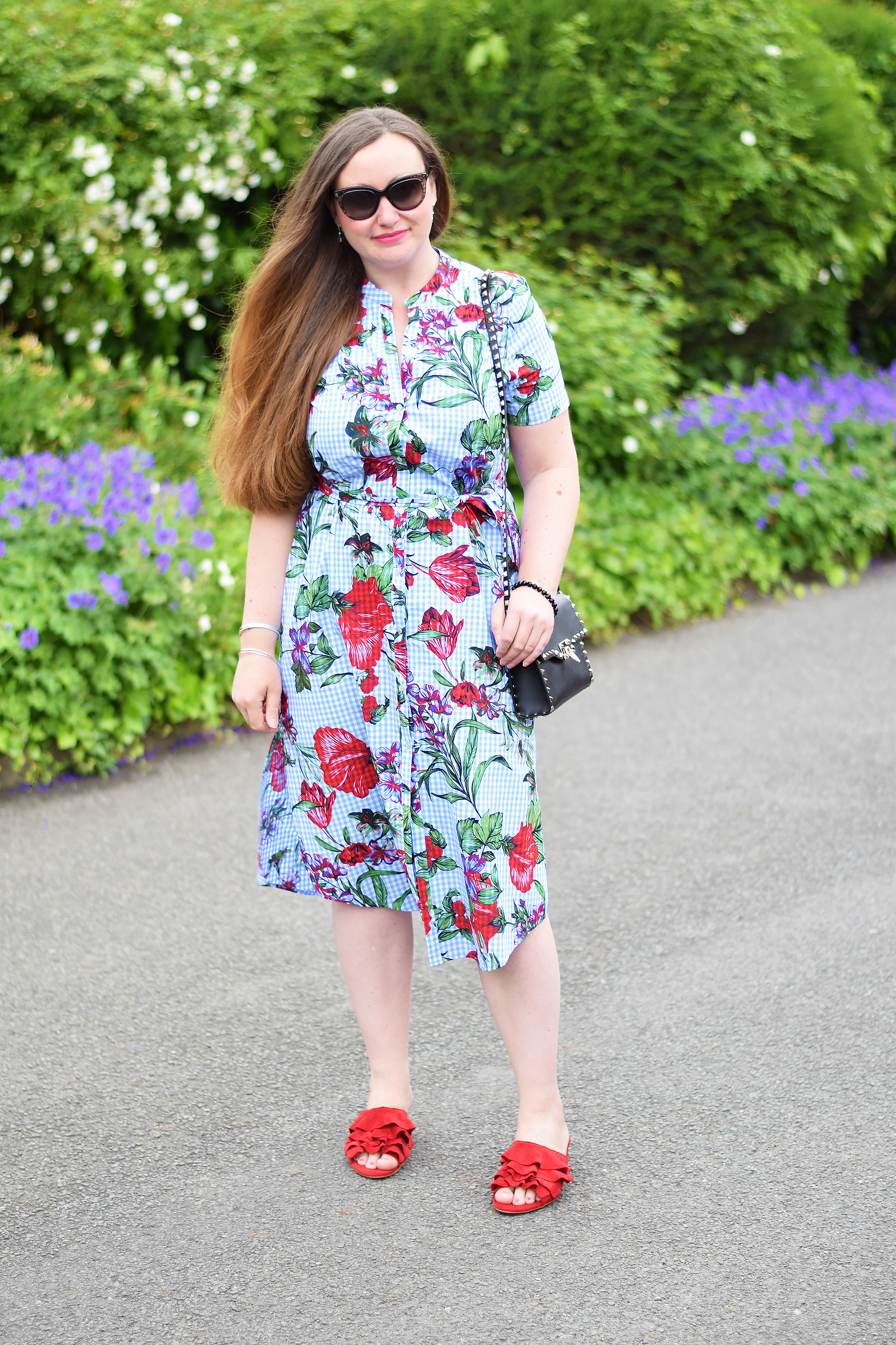 How to wear a zara gingham and floral midi dress