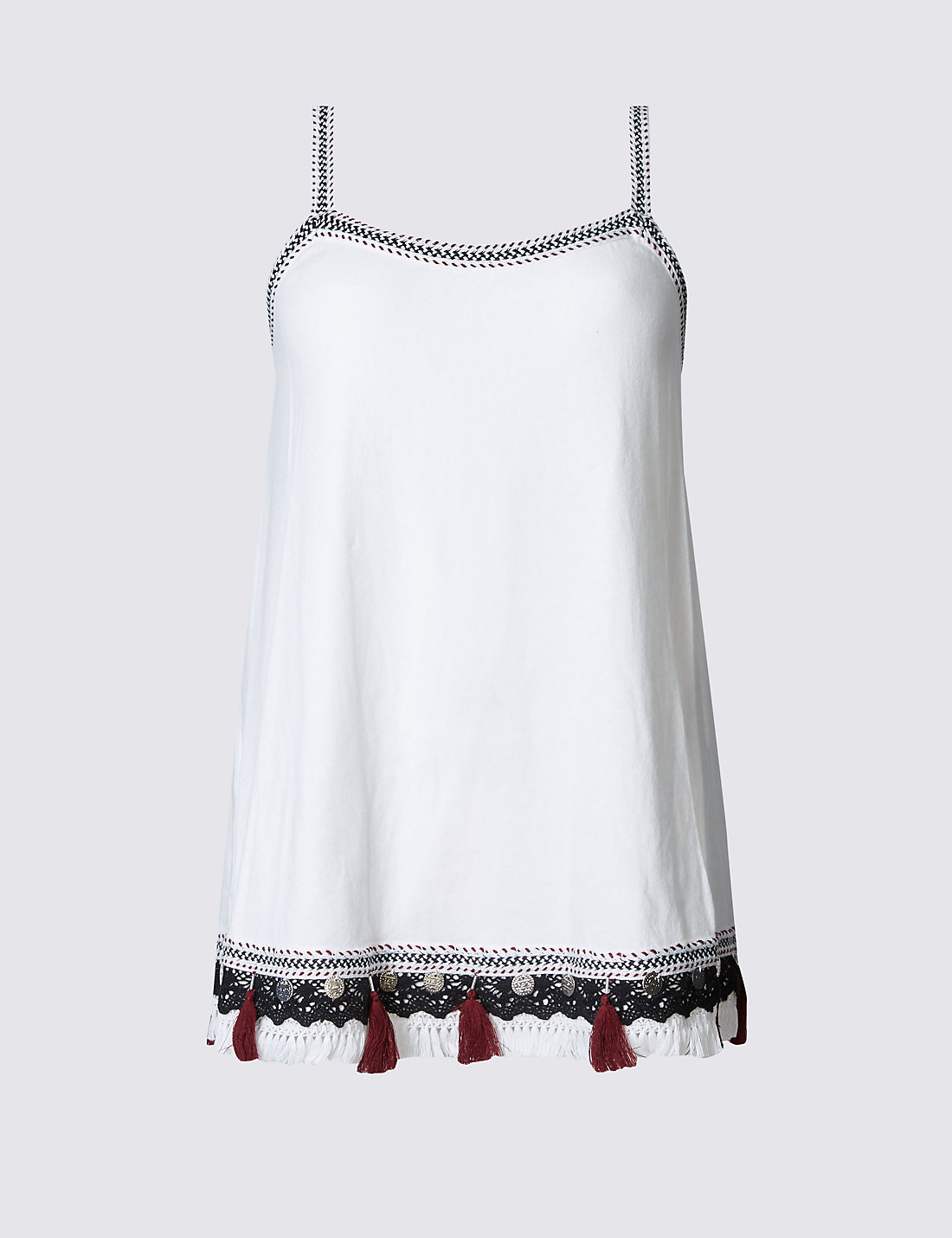 Marks and Spencer Pute CottonCoin And Tassel Gypsy Top