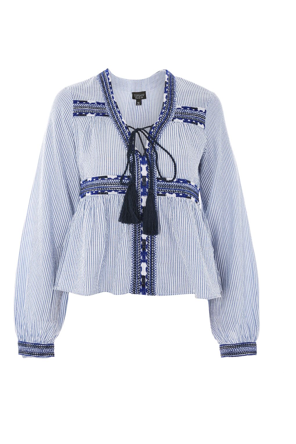 Topshop Strip Embroidered Smock Top