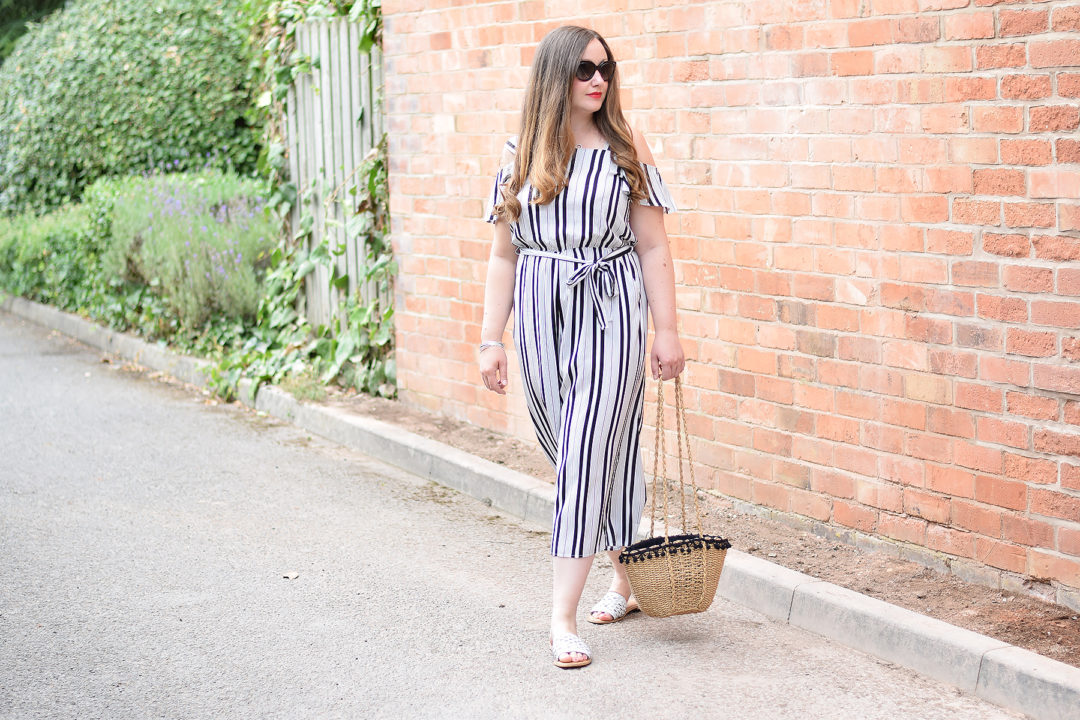 Gemma From Jacquard Flower blogger wearing F&F Striped Jumpsuit