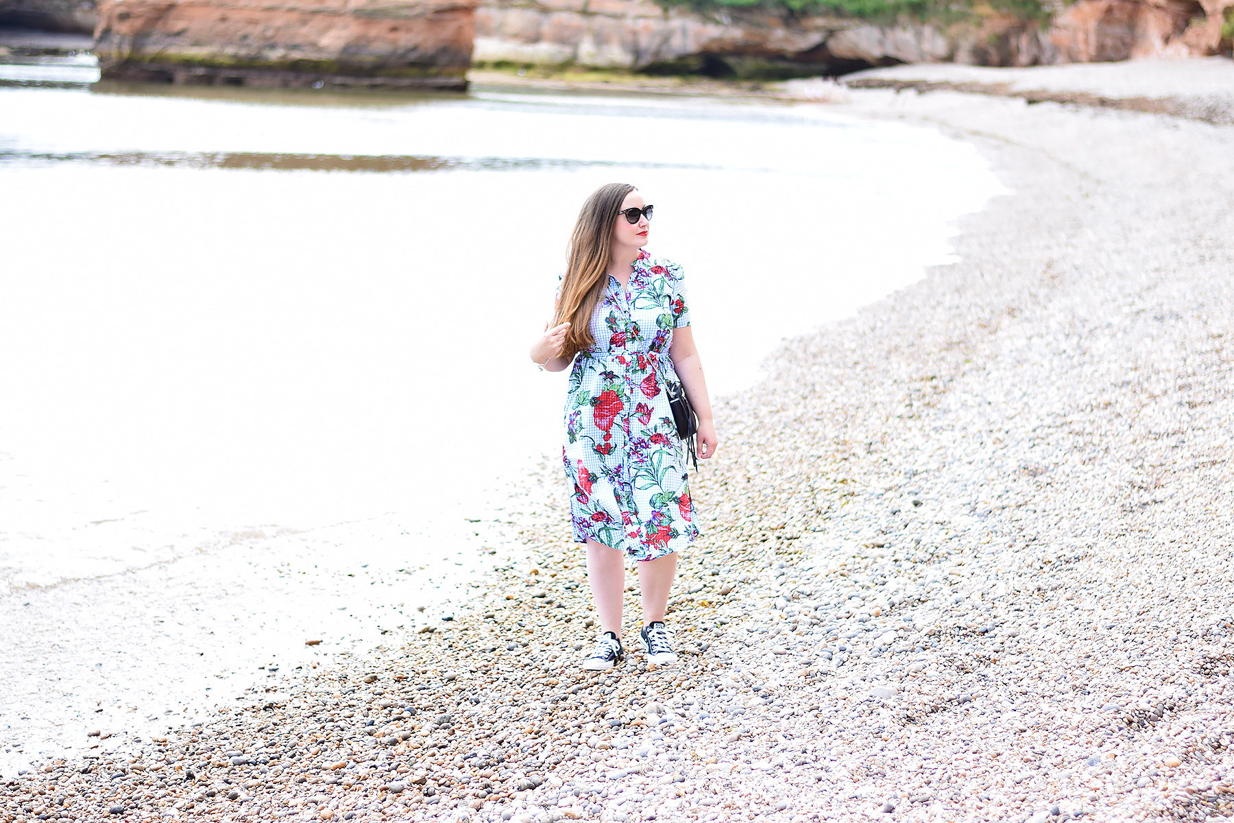 Gemma From Jacquard Flower Wearing Zara Dress On the beach in Devon
