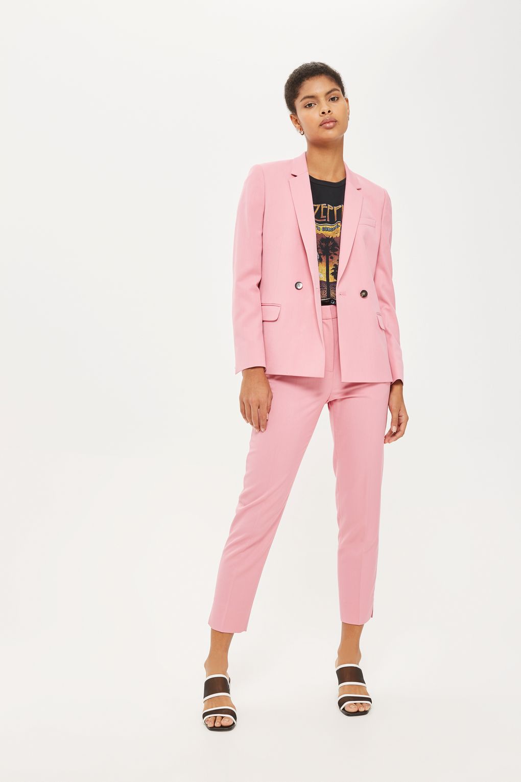Topshop Double Breasted Suit Jacket in Pink