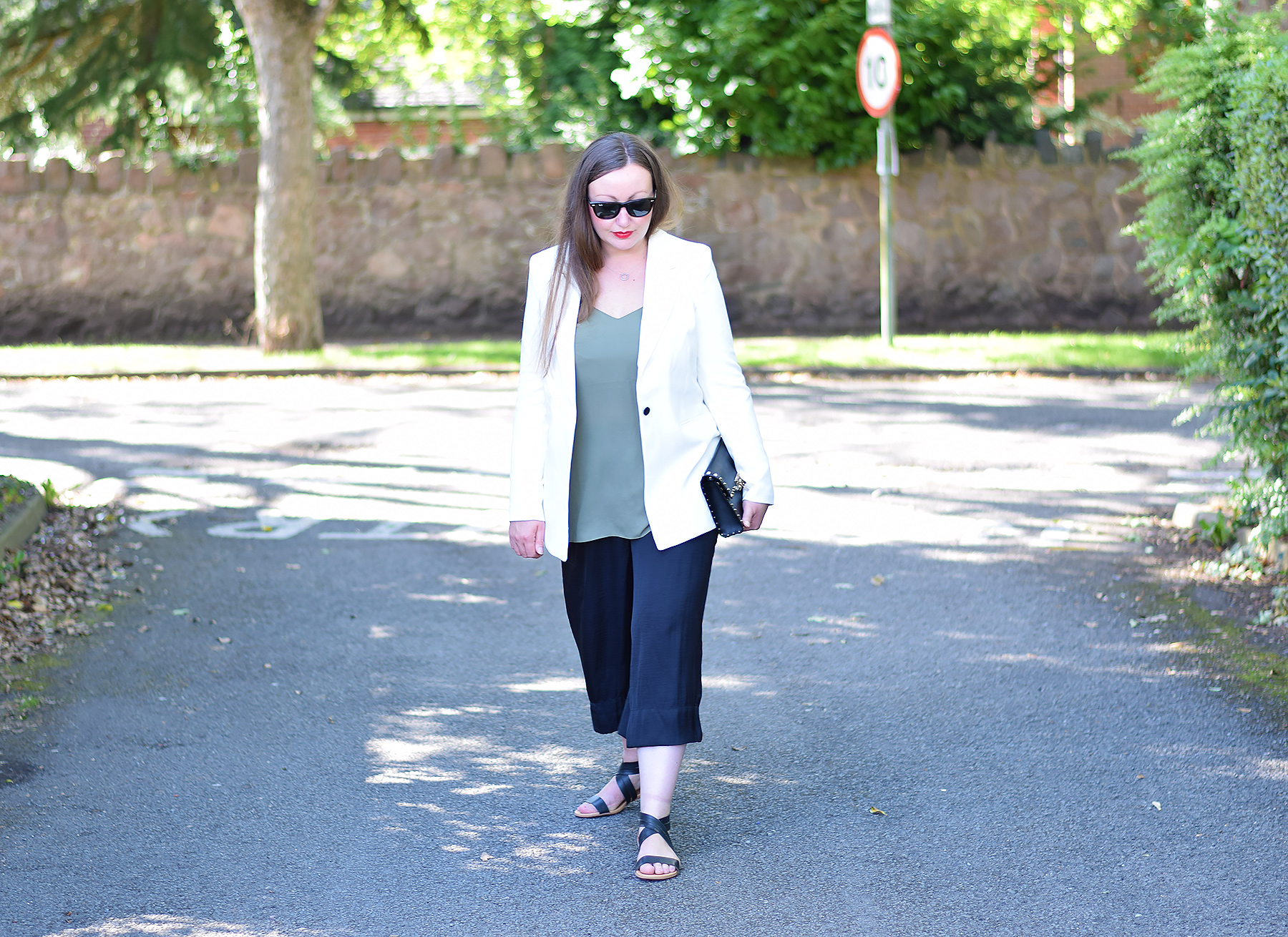 Jacquard Flower Uk Fashion Blogger wearing blazer and culottes outfit