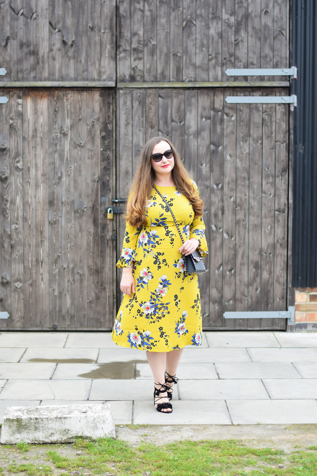 Yellow floral midi dress outfit