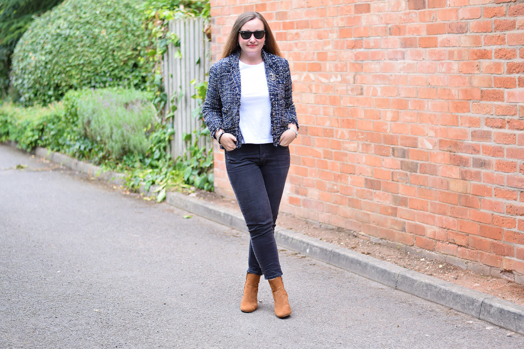 Zara White Tee and boucle Jacket