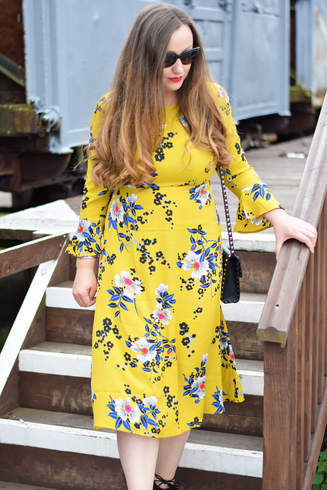 Mustard Floral Midi Dress JacquardFlower