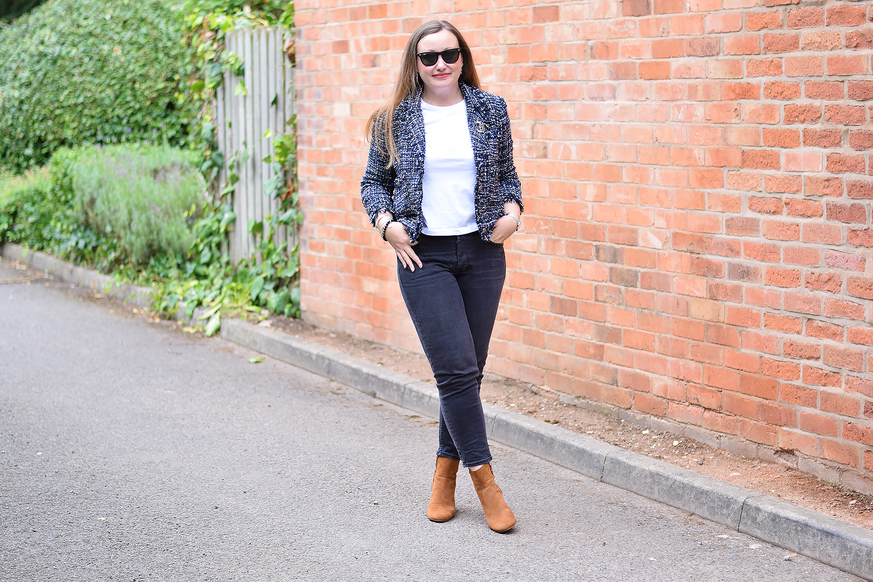 Gemma From Jacquard Flower UK Fashion Blog wearing Zara Tweed Jacket and Chanel brooch