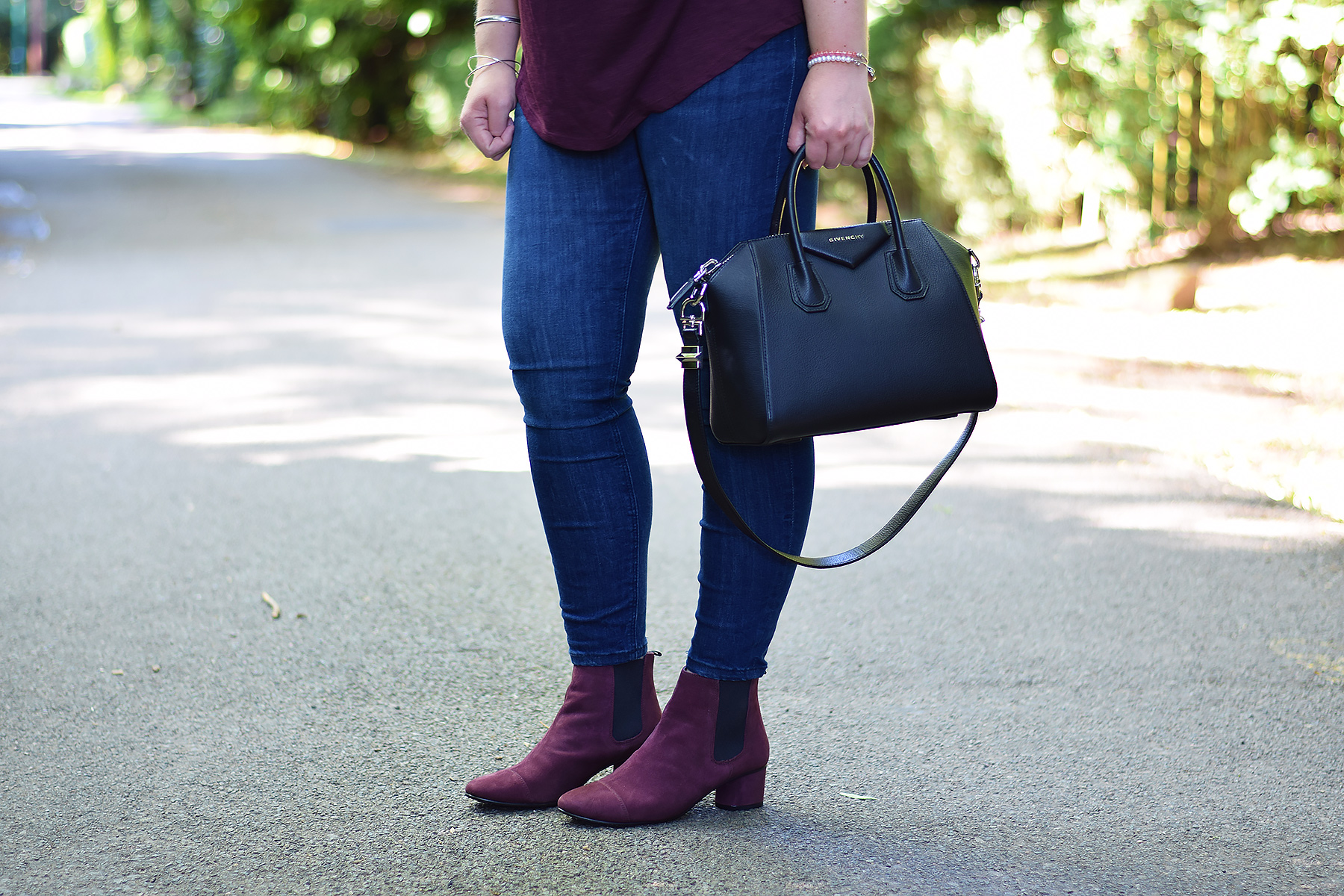 Boden Oxblood Suede Chelsea Ankle Boots with Givenchy Antigona