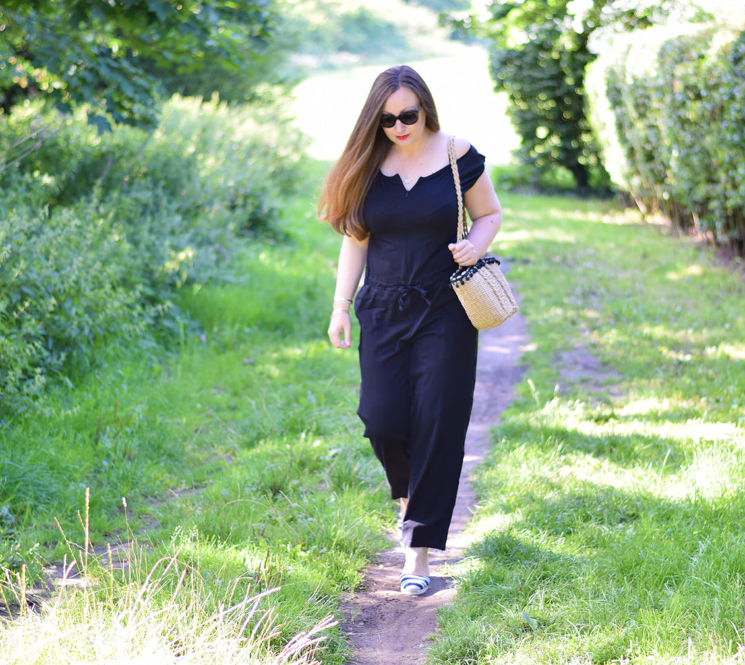 BLACK COTTON AND SILK JUMPSUIT