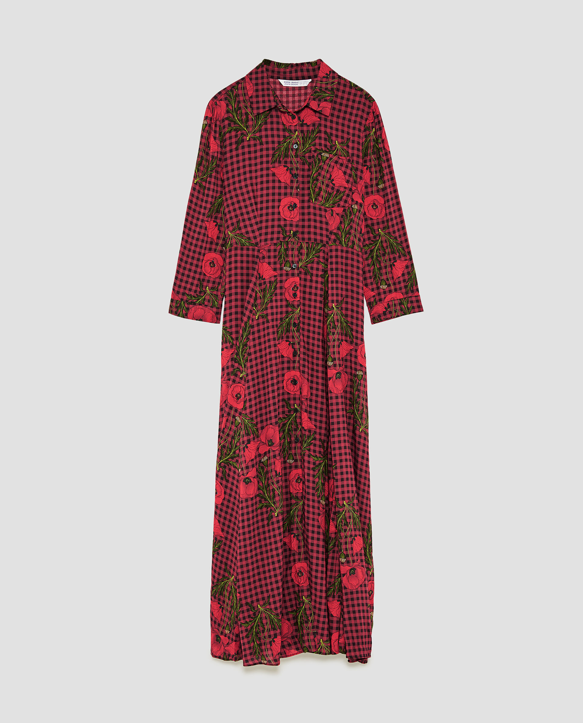 Zara Long Printed Dress with Poppies