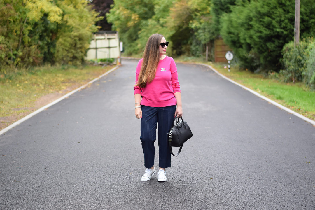 Fuchsia and navy outfit