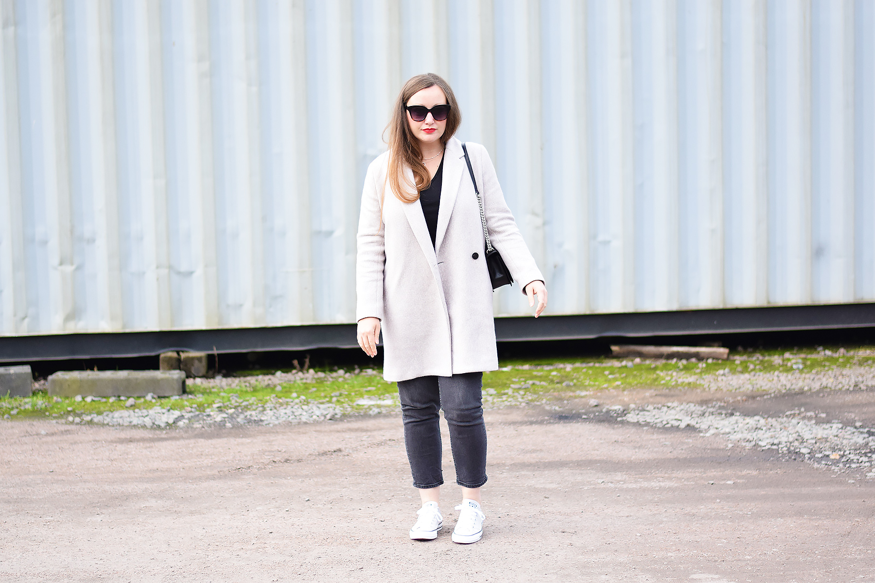 light grey coat outfit