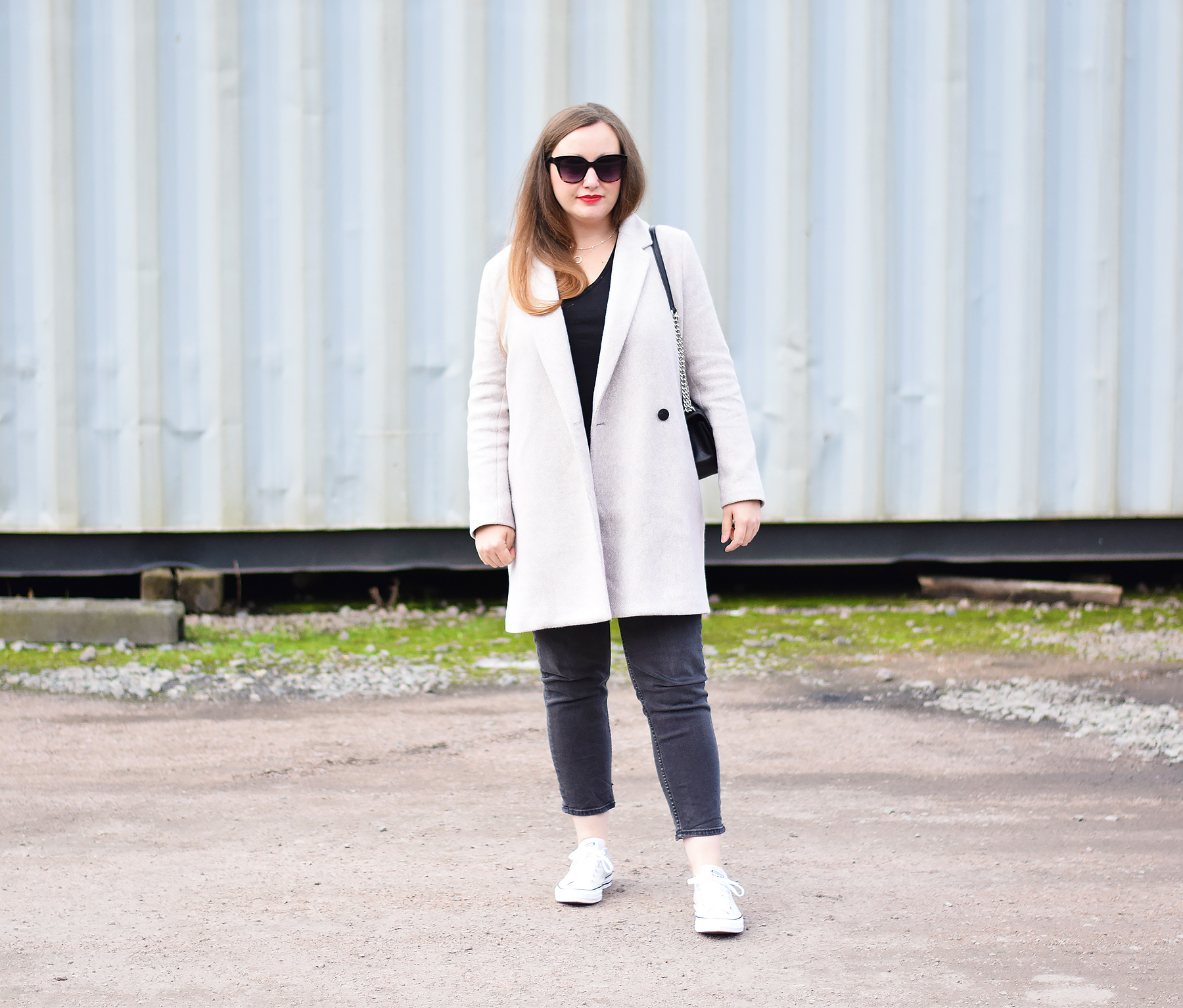 Light Grey Coat Outfit JacquardFlower