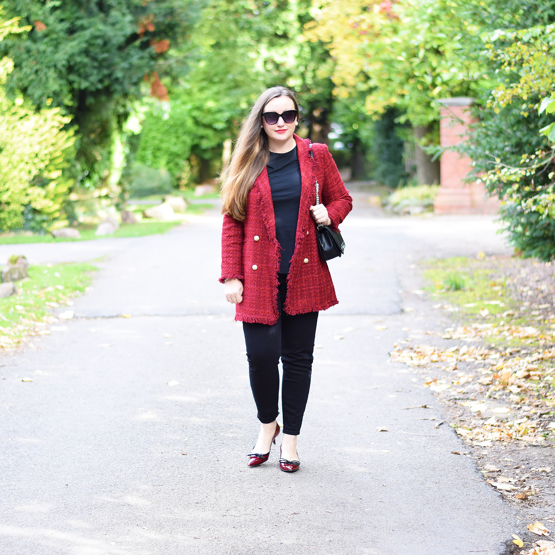 zara red tweed blazer