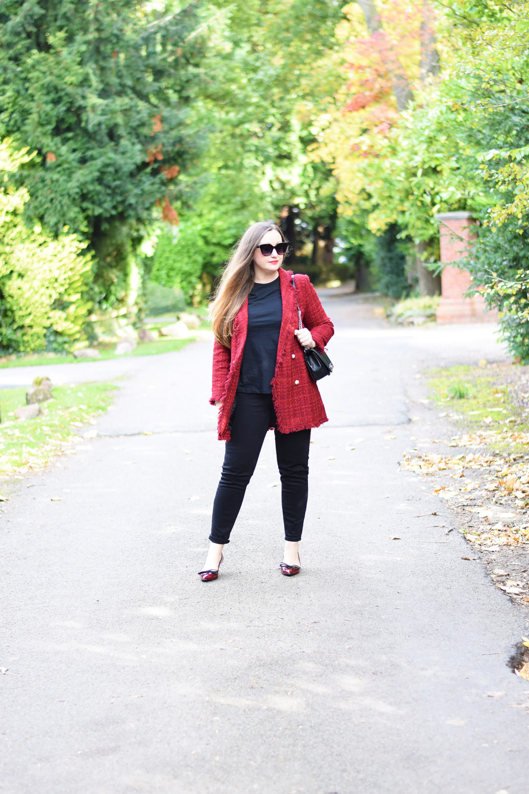 zara burgundy tweed blazer JacquardFlower