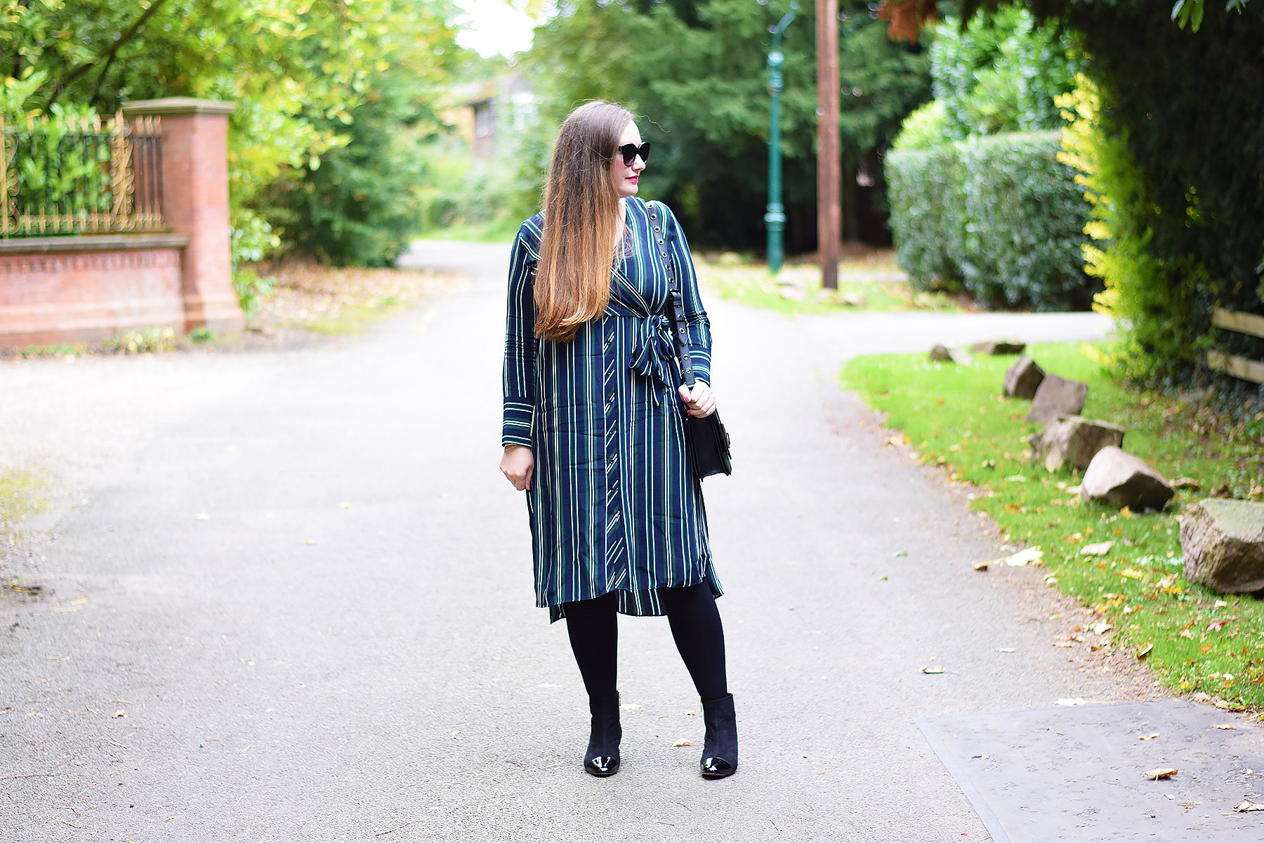 Vertical Striped Midi Dress JacquardFlower