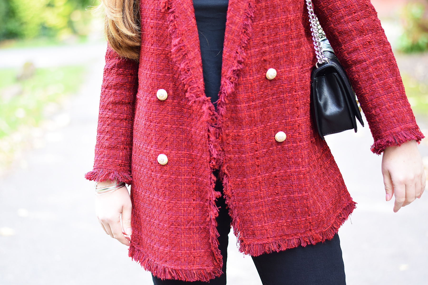 zara tweed jacket red