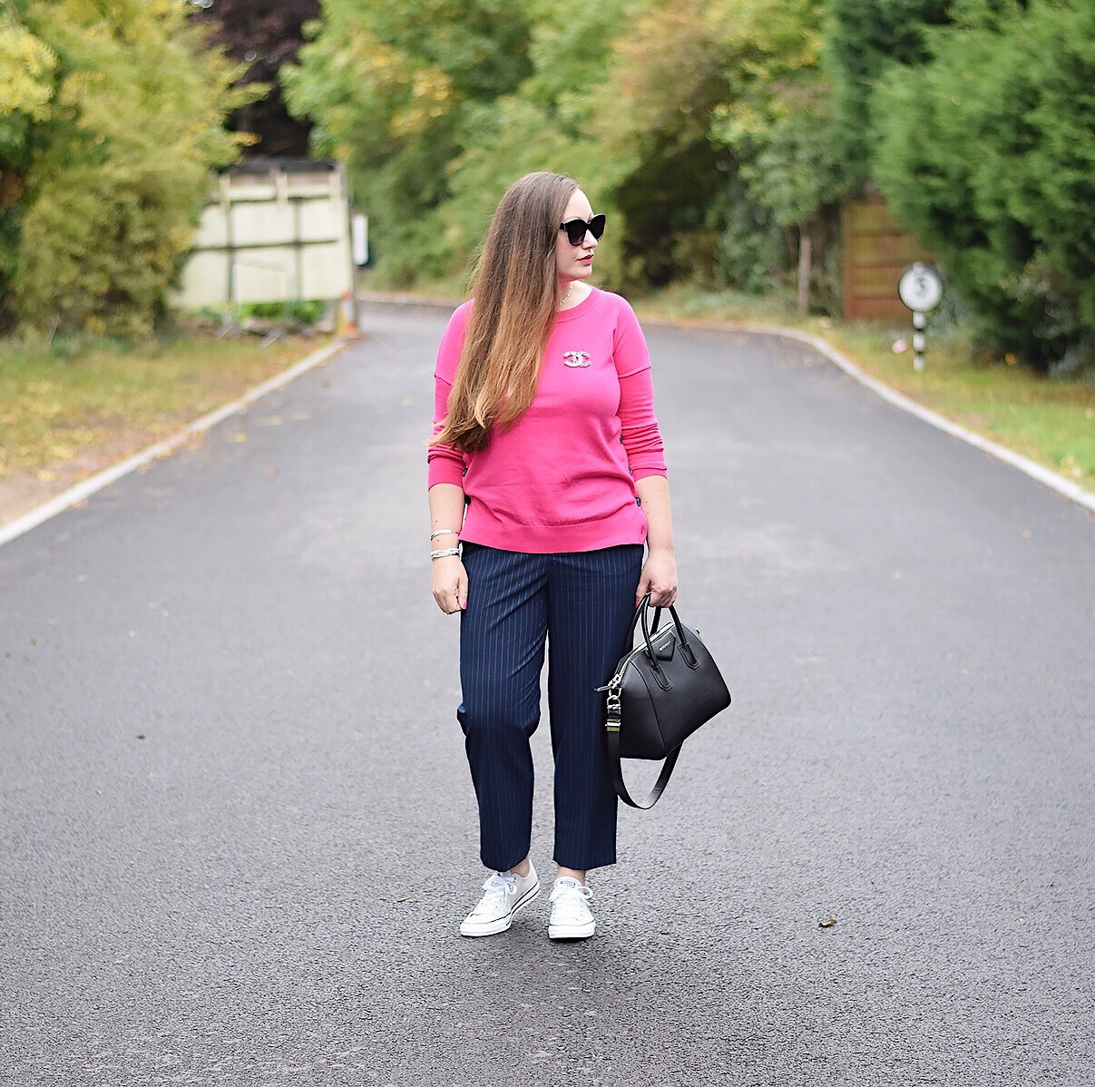 Bright pink jumper outfit