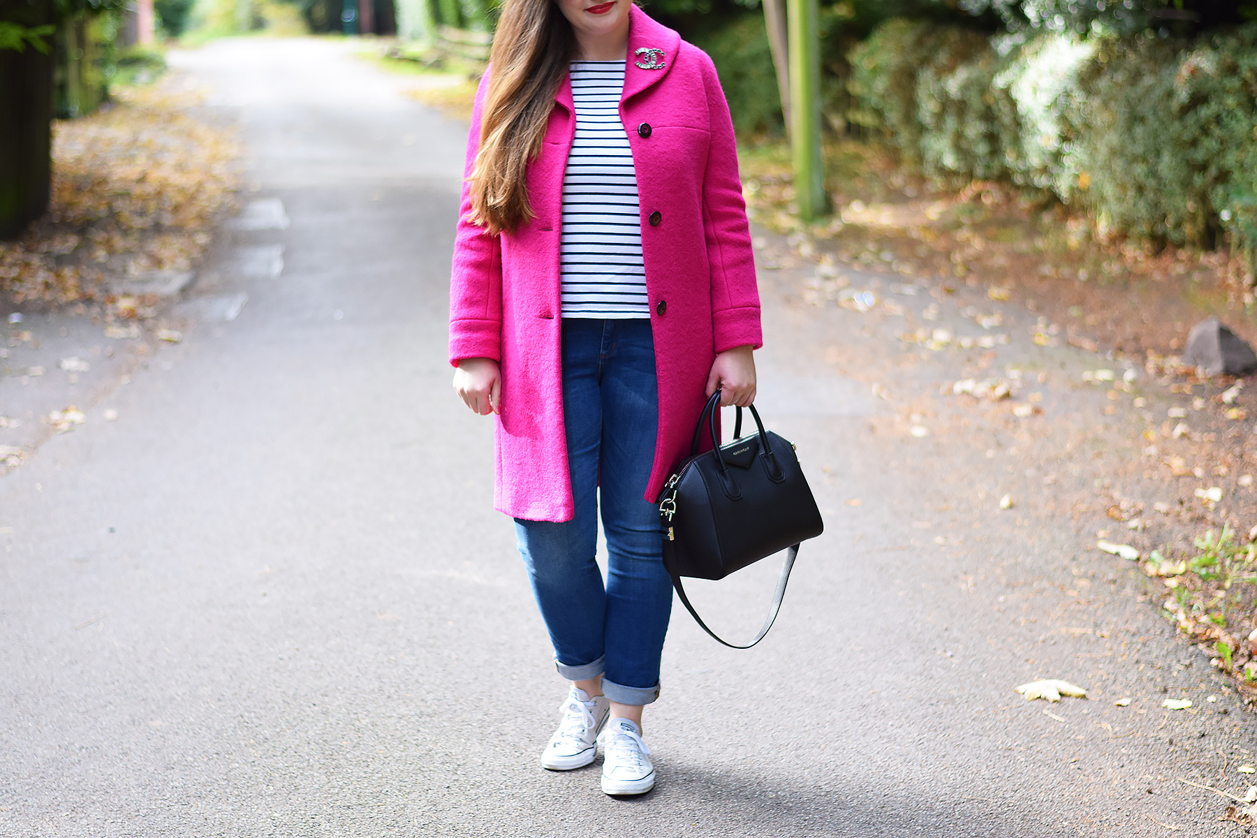 Outfit ideas for fuchsia pink coat 