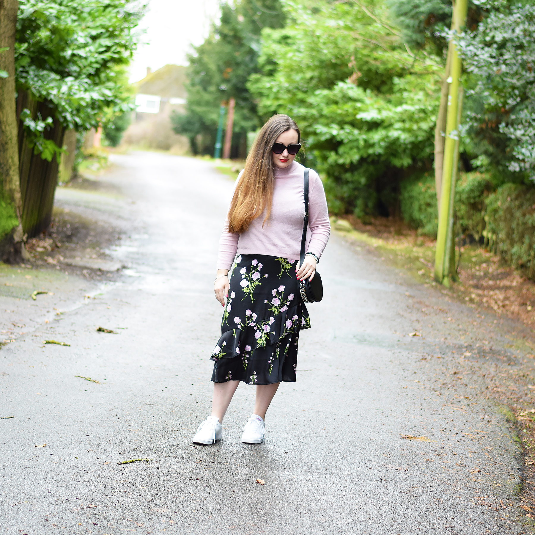 midi skirt with trainers