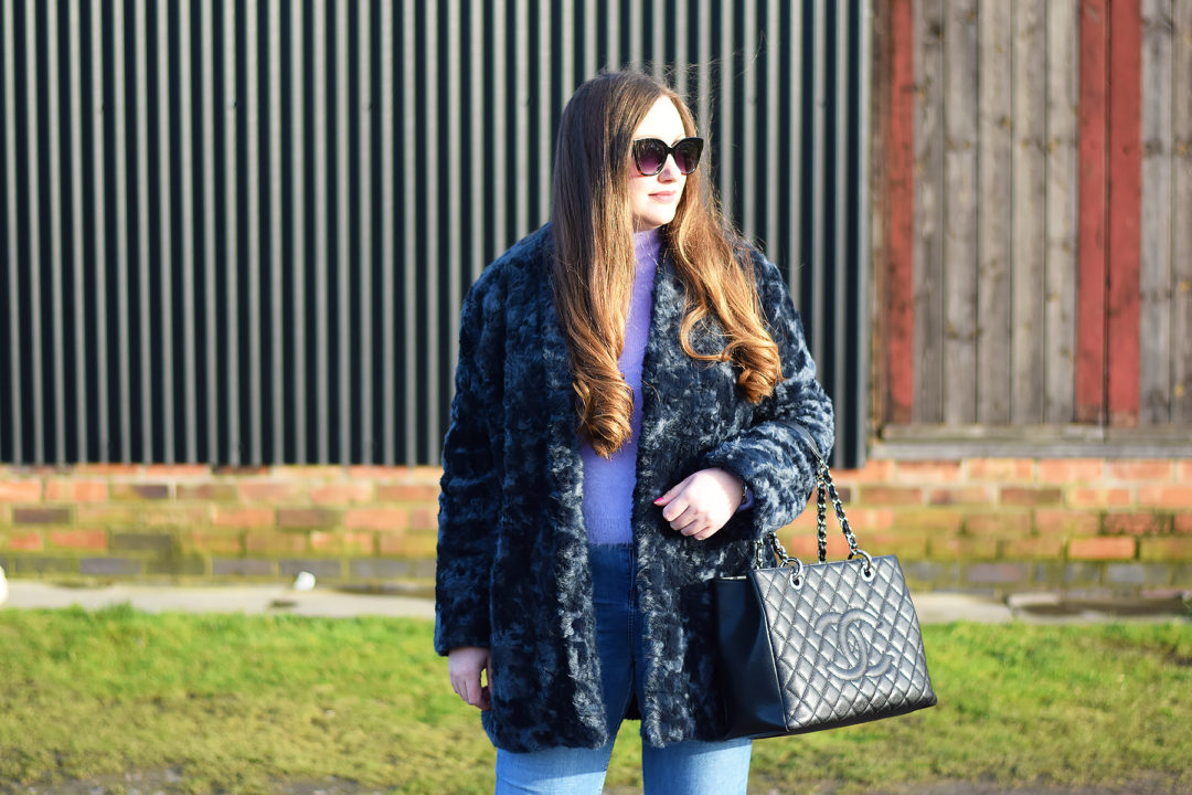 Mango blue faux fur coat outlet
