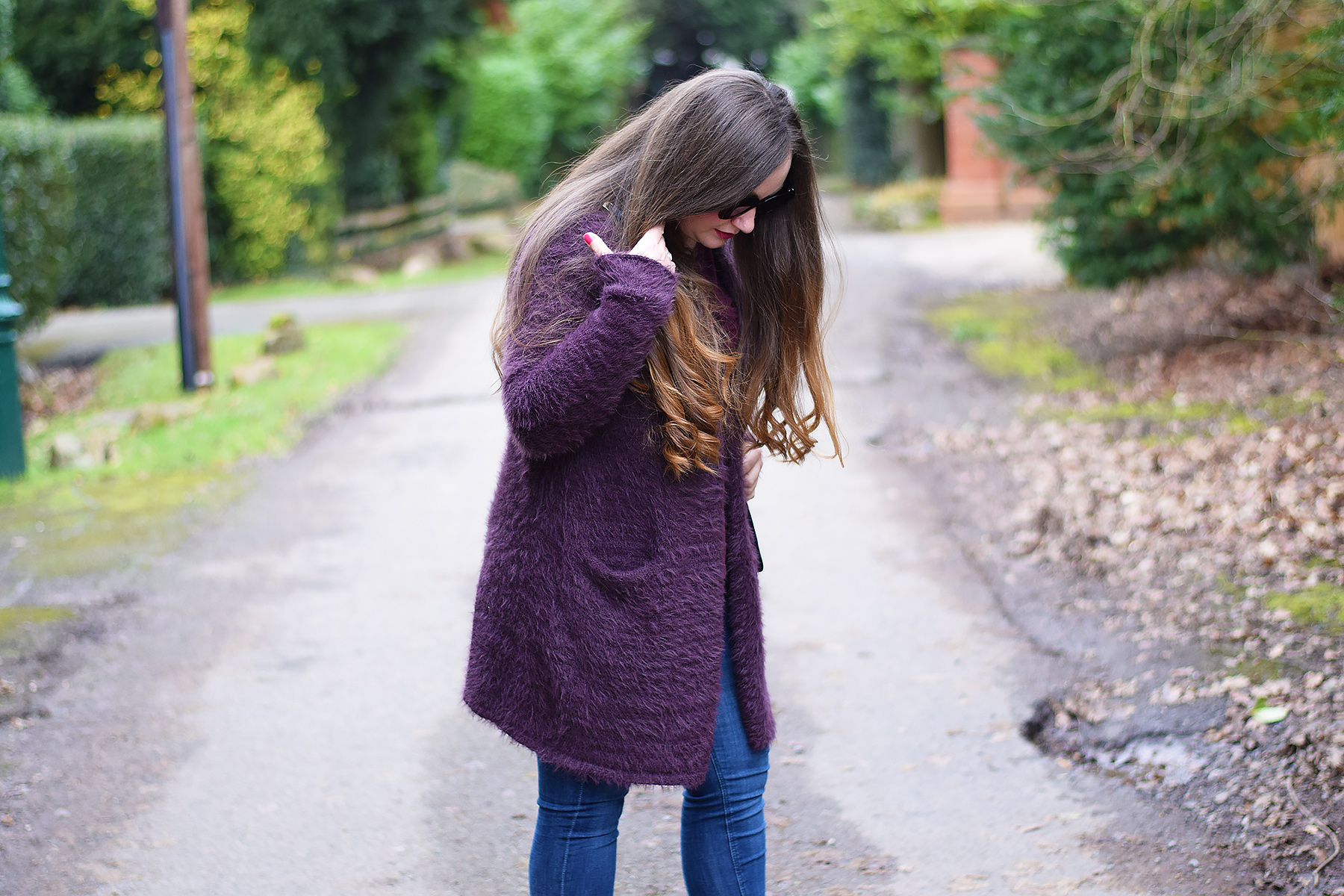 PURPLE FLUFFY CARDIGAN OUTFIT
