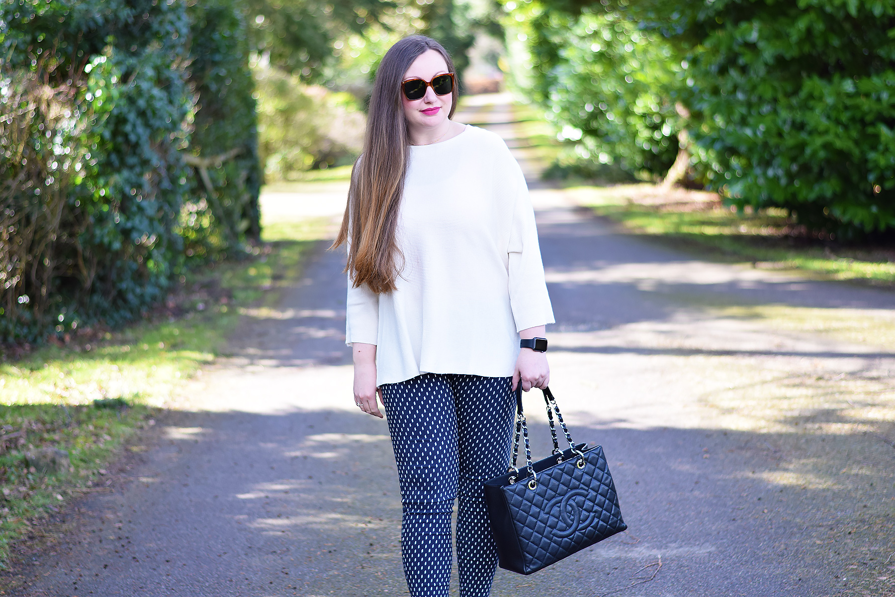H&M White Jumper with Chanel Grand Shopping Tote 
