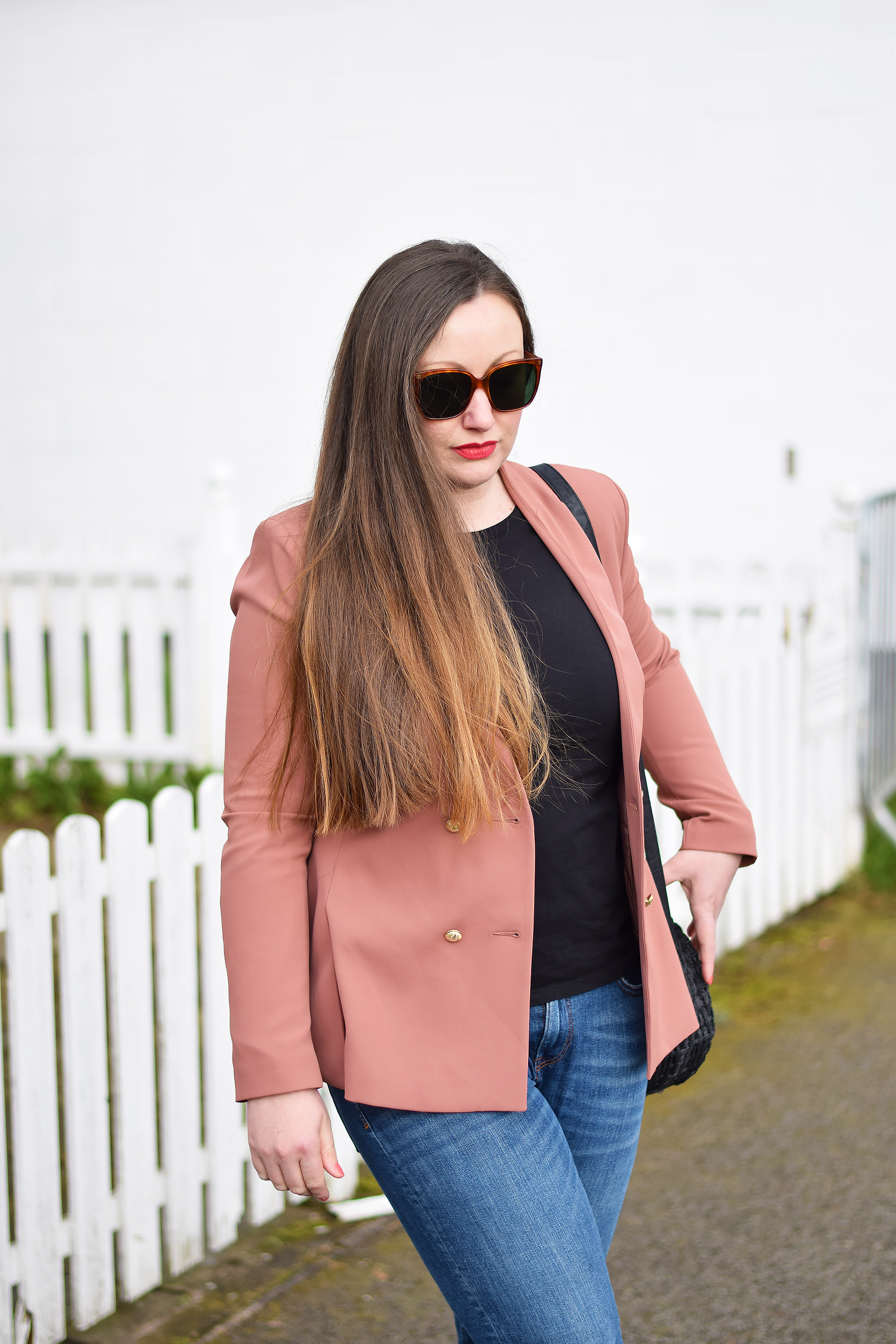 Zara double breasted pink blazer with gold buttons