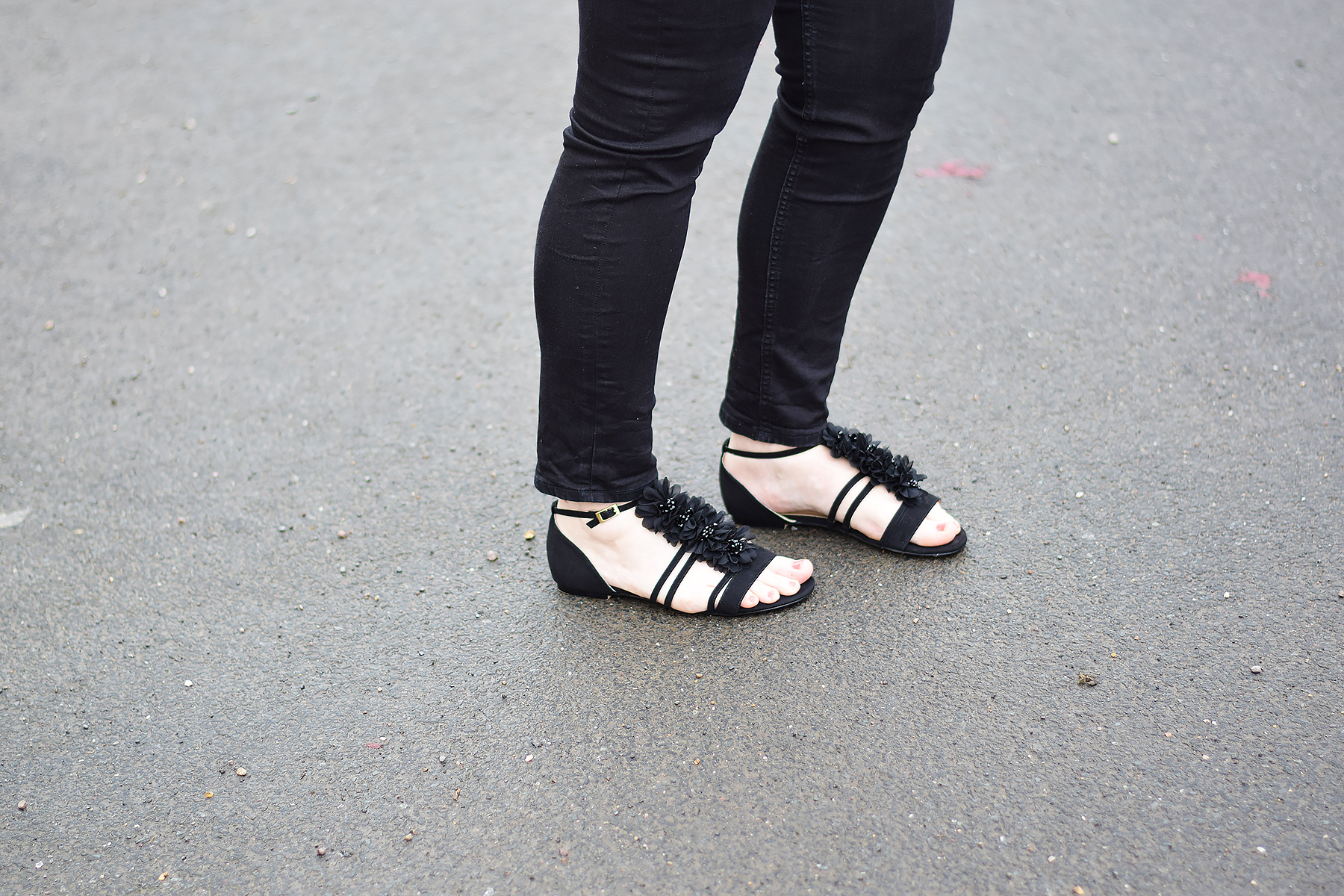 Lotus shoes Black flower embellished sandals