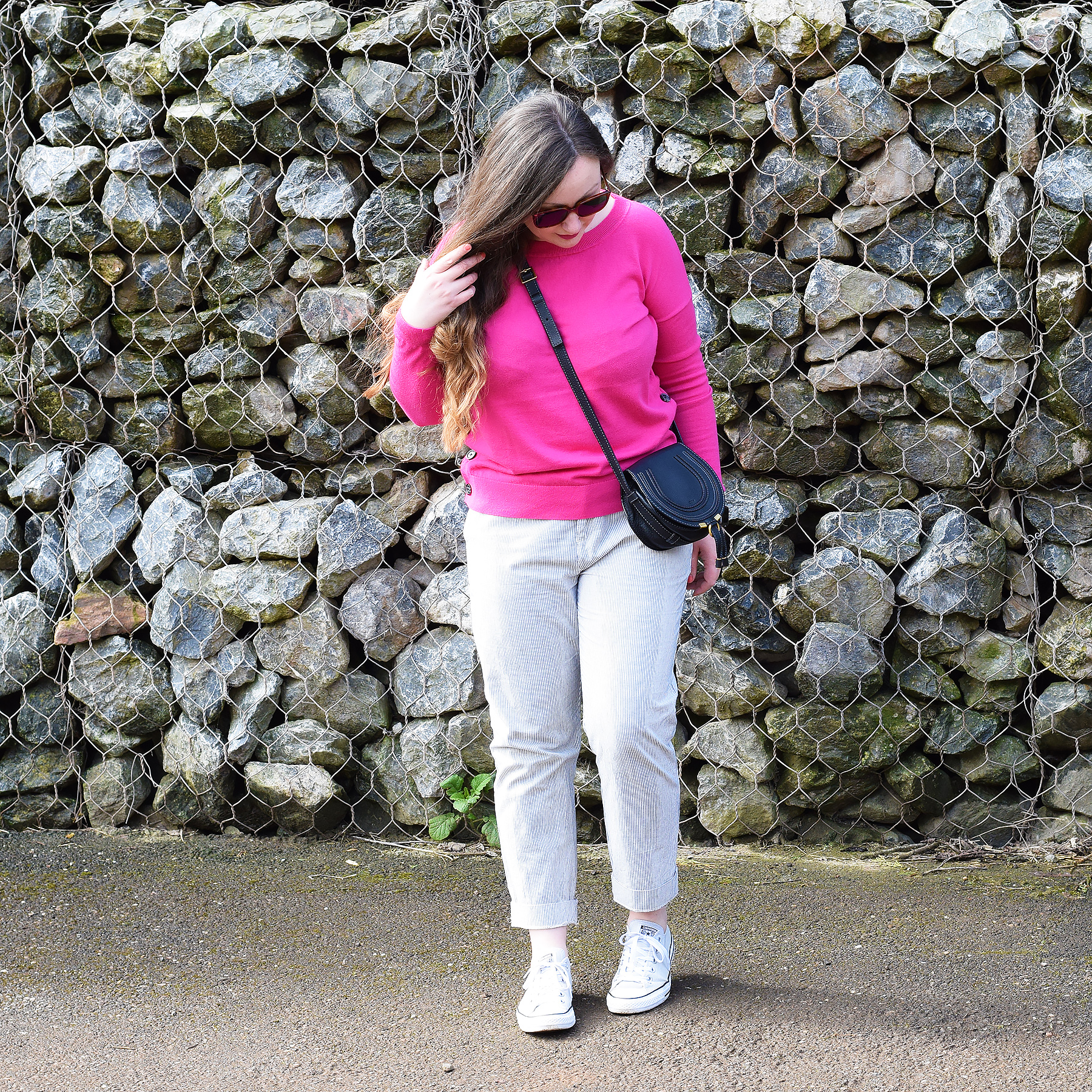 Boden Bright pink jumper and Chloe Mini Marcie Bag