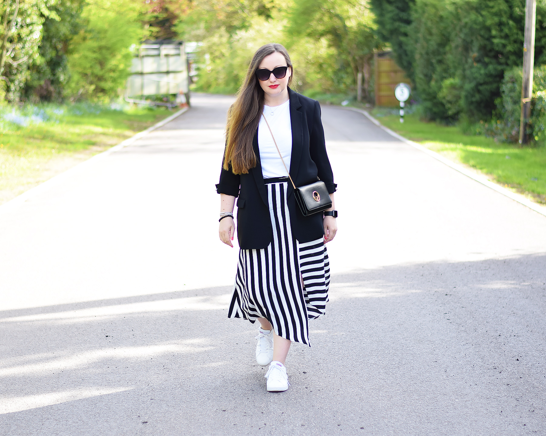Black and white Bold Stripe Skirt with asymmetric hem