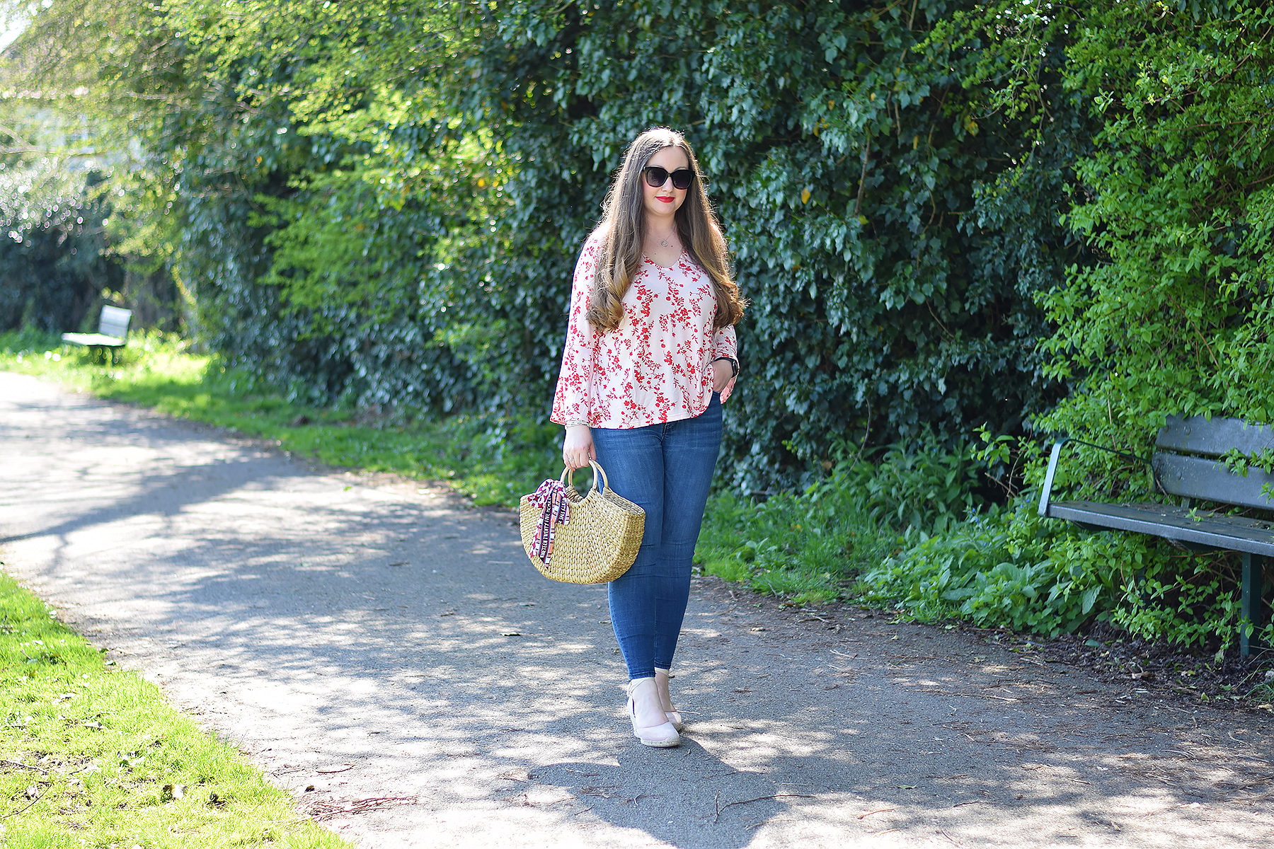 Boho style floral top outfit