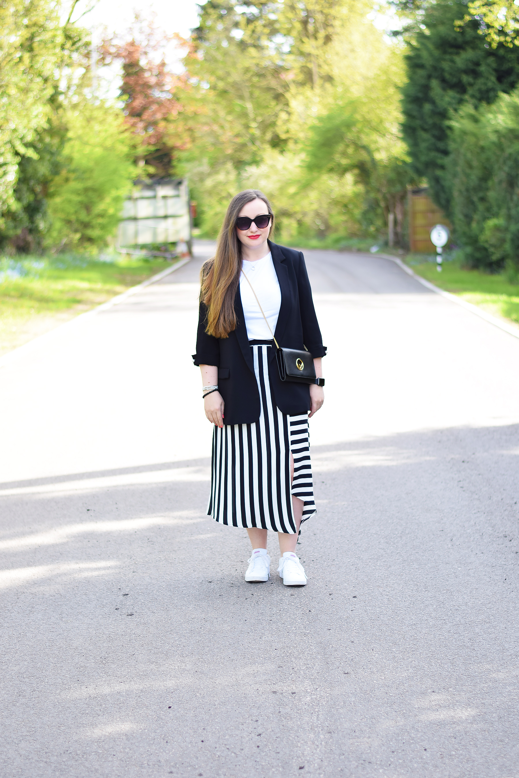 Bold black and white Striped Midi skirt