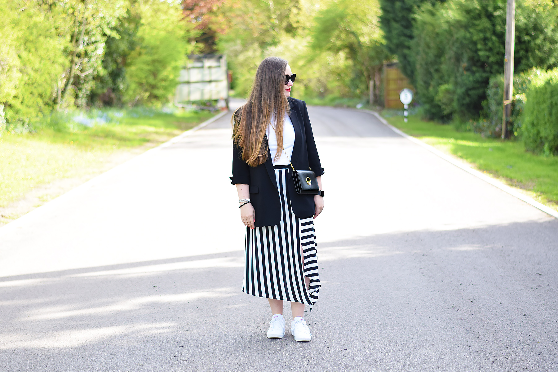 Black and white Skirt and blazer outfit