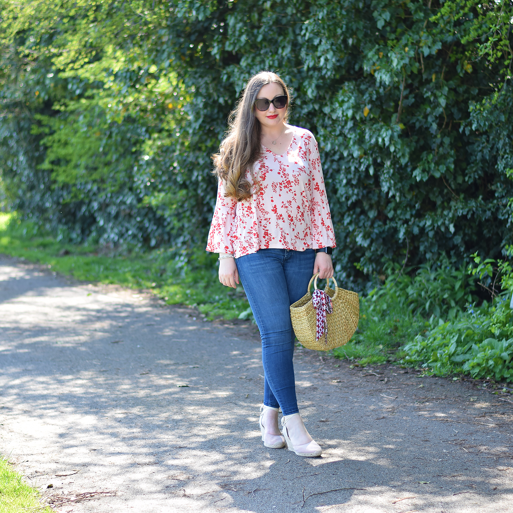 H&M Pink and red floral top outfit