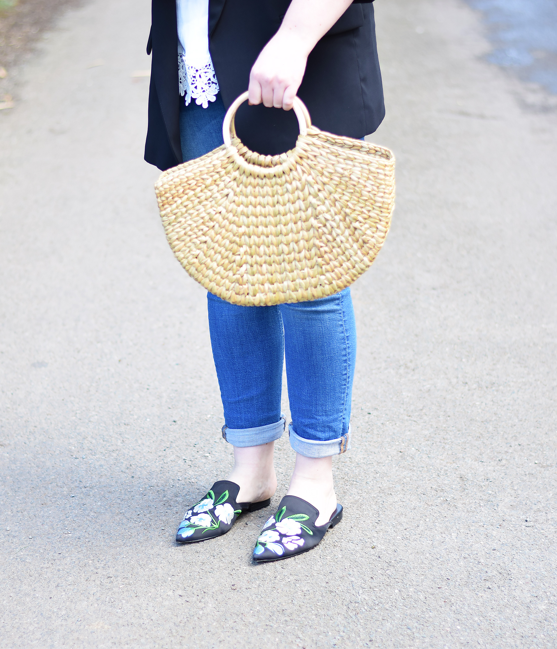 Zara Embroidered Mules and Straw Bag