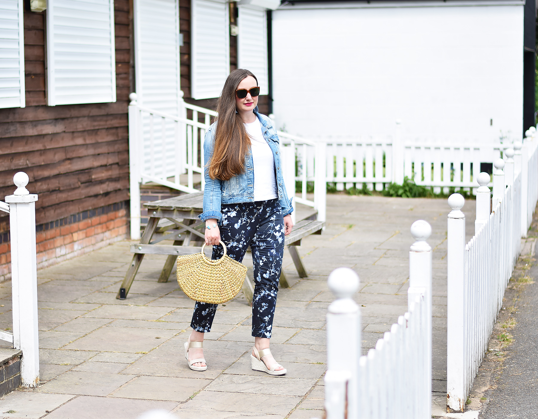 Floral Trousers and Wedge Sandals Outfit