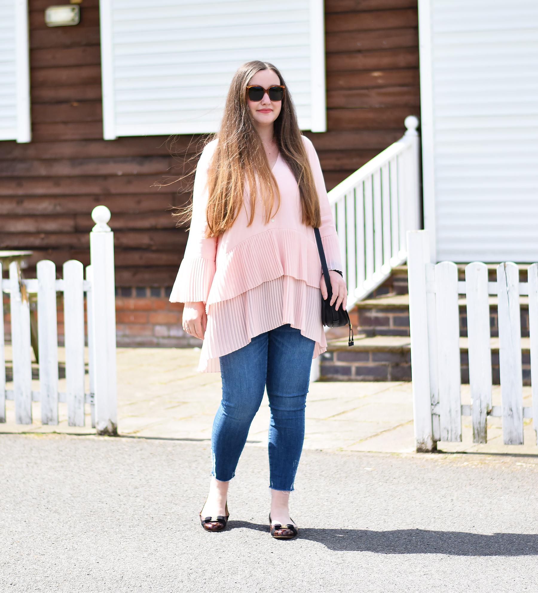 contrasting pleated blouse