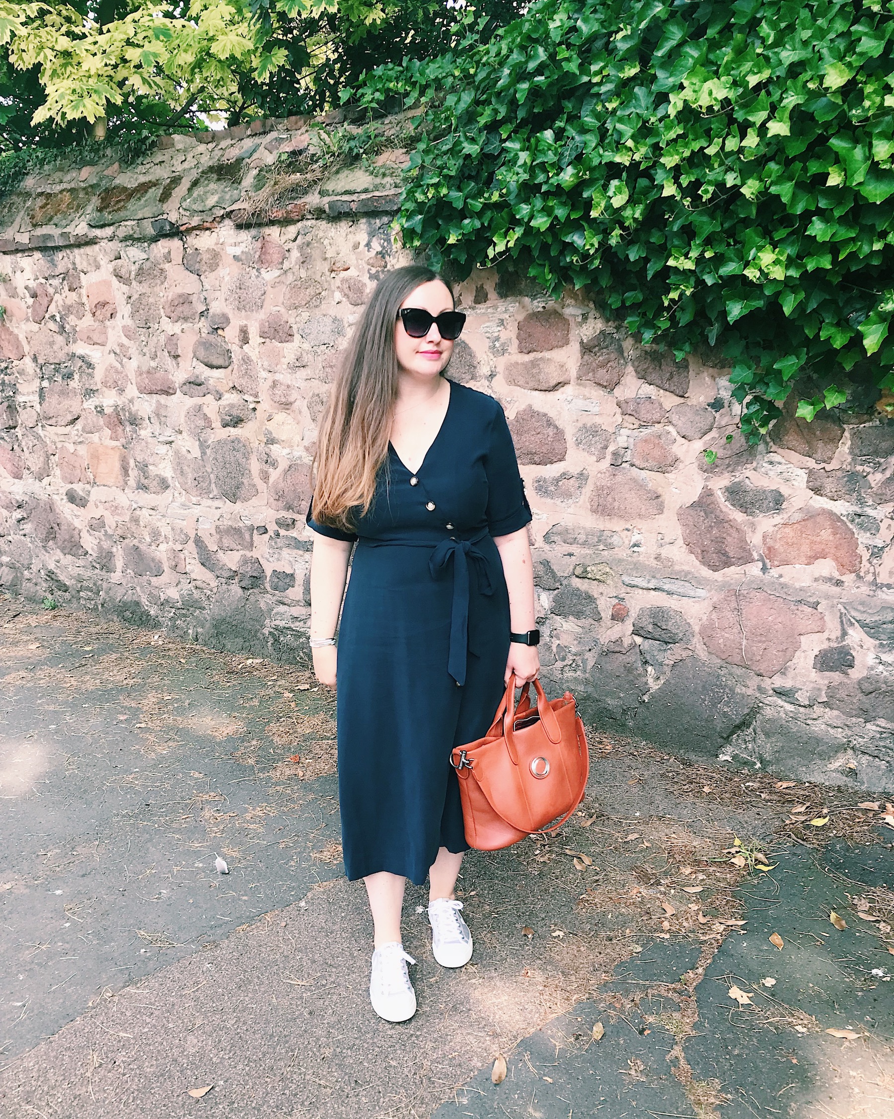 Zara Midi Dress With Buttons and Veja Wata Trainers