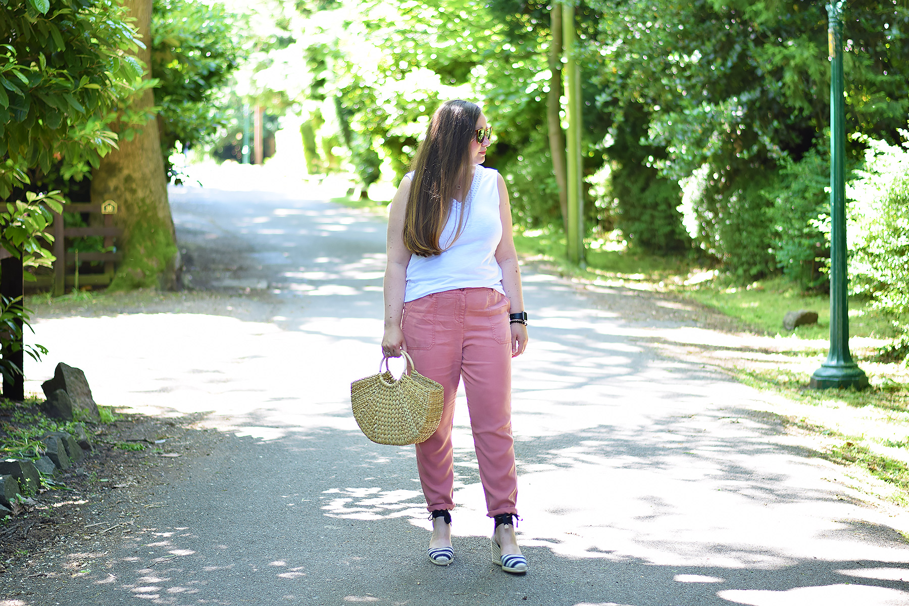 pink utility trousers outfit