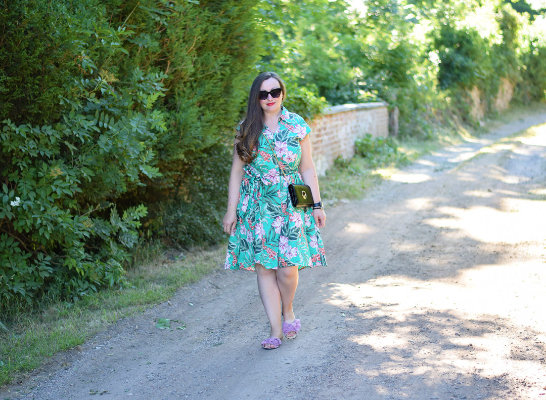 Zara green floral dress outfit