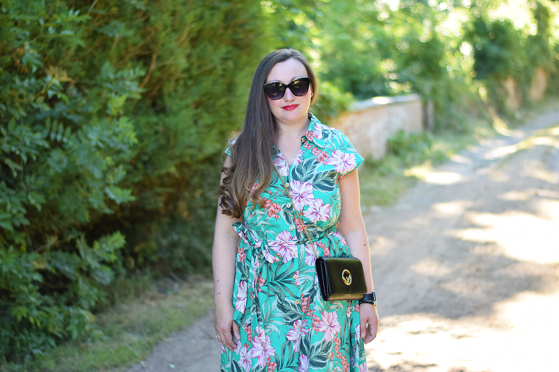 Zara Tropical print dress with fendi bag